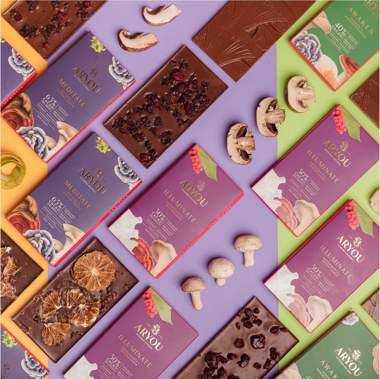 Barras de chocolate con hongos funcionales