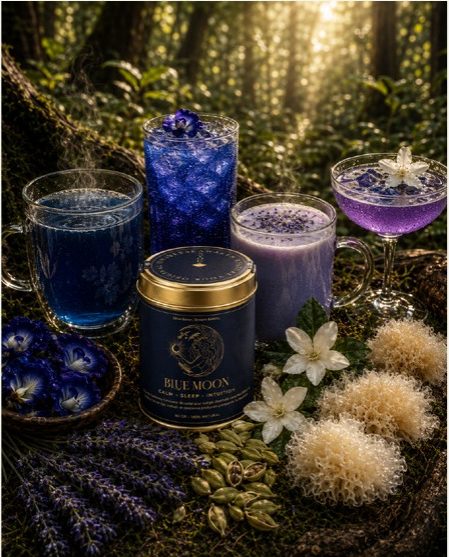 Bebida azul con flor de mariposa